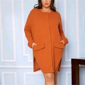 Orange Collarless Wool Coat